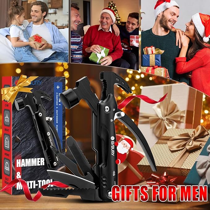 BIBURY Hammer Multitool, Fathers Day Gift from Daughter Son Wife, 12-in-1 Survival Gear Outdoor Multi Tool, Anniversary Birthday Gifts for Men, Cool Gadgets Survival EDC Multi-Tool