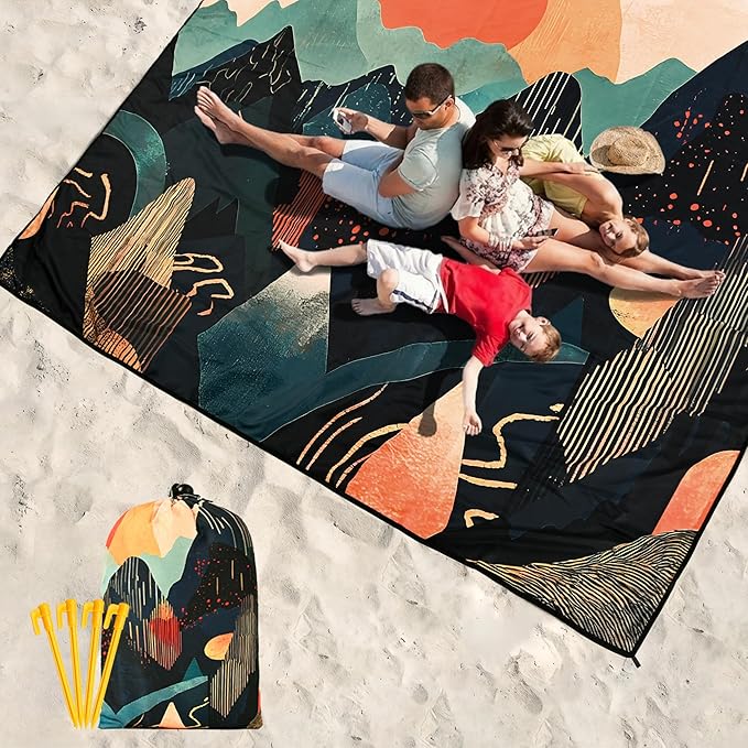 WIWIGO Beach Blanket Waterproof Sandproof Beach Mat 79" X 83"/10'x9'for 2-8 Adults Quick Drying Outdoor Picnic Mat Beach Accessories for Travel, Camping, Hiking