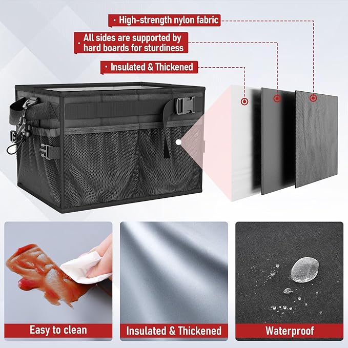 FANGSUN Large Grill and Picnic Caddy with Paper Towel Holder, BBQ Organizer for Utensils, Plates, Condiments, Collapsible & Easy-Carry Griddle Caddy, Must-Haves for Outdoor, Camper, Travel, Car, RV