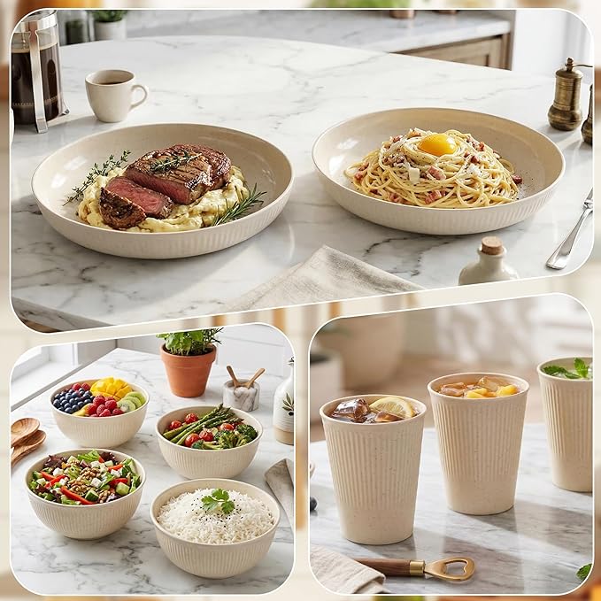 Unbreakable Dinnerware Sets for 6 People,18pcs Camping Plates and Bowls Set, Reusable Picnic Set plastic Plates, Cups, Bowls for Children, Adult, Party, Home