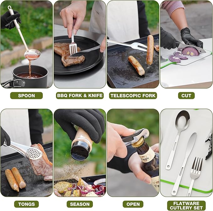 Portable Camping Utensil Set, 16 Piece Cookware Kit, Outdoor Cooking and Grilling Utensil Organizer Travel Set Perfect for Picnic, RV, Tailgating, Camping, Hiking, CT606