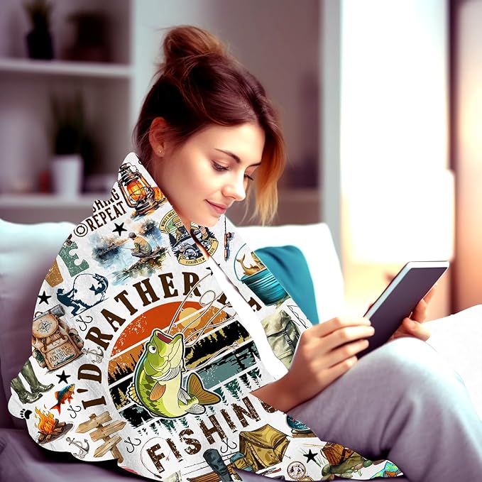 Fishing Blanket Fishing Gifts for Men Stuff Plush Fish Blankets and Throws Fishing Gifts for Fisherman Fishing Lovers Men Women Boys Teens Birthday Party Decorations Camping Hiking 60"X50"