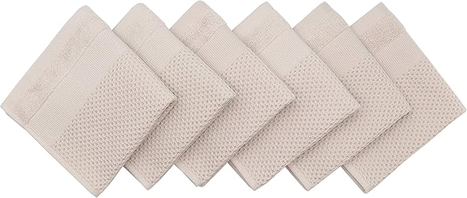 Mia'sDream Cotton Dish Cloths Dish Rags Waffle Weave Kitchen Towel, Soft and Absorbent Dish Towels Hand Towels for Kitchen, 12inchx12inch 6 Pack (Khaki)
