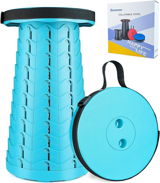 Boreeman Upgraded Folding Stool Lightweight Yet More Sturdy with Load Capacity 400lbs Portable Collapsible Stool for Camping Fishing Hiking BBQ (Light Blue)