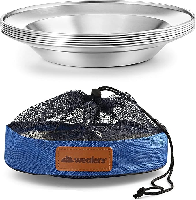 Wealers Stainless Steel Plate Set - 8.5 inch Ultra-Portable Dinnerware Set BPA Free Plates for Outdoor Camping | Hiking | Picnic | BBQ | Beach