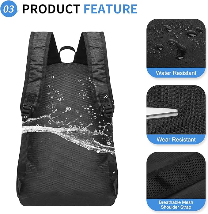 Hiking Daypack Packable, Camping Backpack Water Resistant Lightweight Polyester for Men Women Travel Outdoor