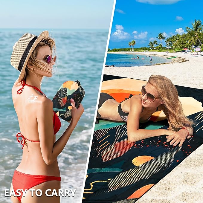 WIWIGO Beach Blanket Waterproof Sandproof Beach Mat 79" X 83"/10'x9'for 2-8 Adults Quick Drying Outdoor Picnic Mat Beach Accessories for Travel, Camping, Hiking