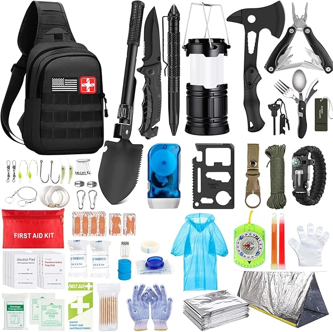 Survival Kit, First Aid Kit Survival Gear and Supplies Emergency Kit with Bug Out Bag Tactical Military Grade Molle IFAK for Camping, Earthquake, Hiking, Hunting, Gifts for Men Dad