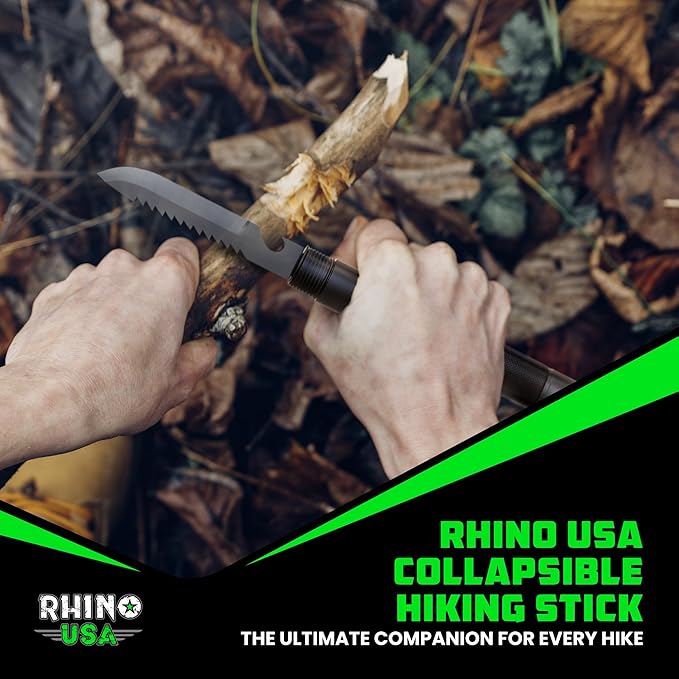 Rhino USA Tactical Hiking Stick with Integrated Survival Kit – Essential Camping Gear for Hiking & Trekking – Durable Tactical Gear for Outdoor Adventures