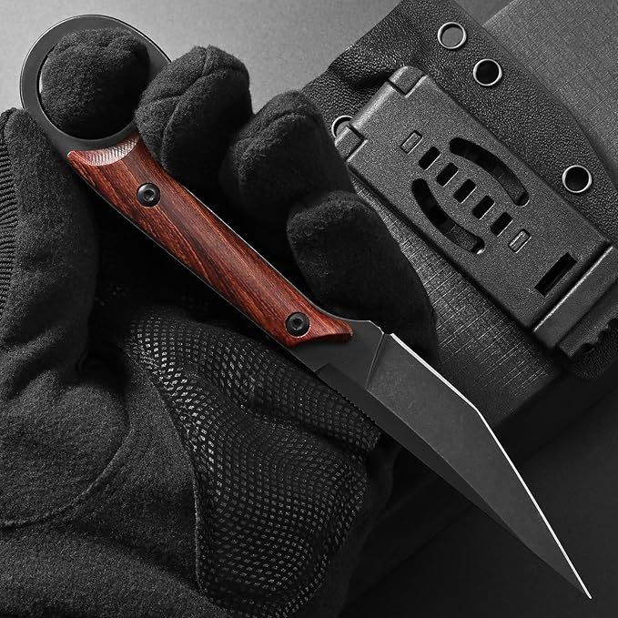 Ccanku C1140 Fixed Blade Knife,D2 Blade Dalbergia Handle Claw Knife for Outdoor, EDC Tool, Survival, Hiking, Camping(Dalbergia)