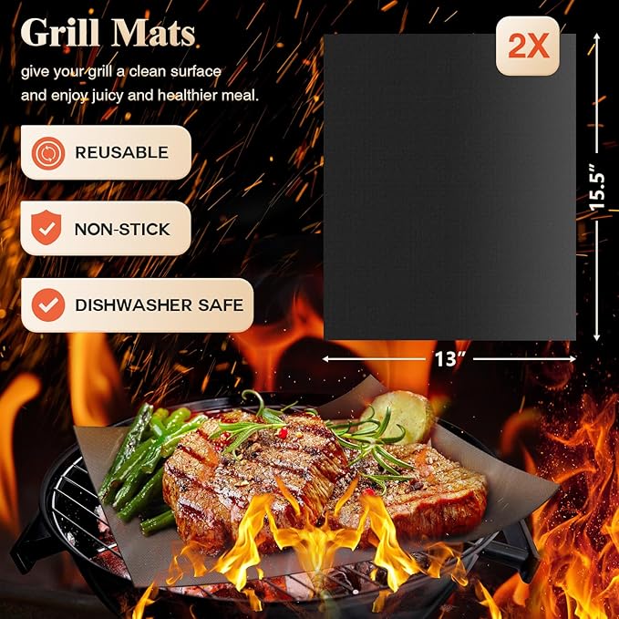 ROMANTICIST 26pcs Grilling Gifts for Men, Dad Gifts for Father's Day, Stainless Steel BBQ Grill Accessories Tools Set, Heavy Duty BBQ Utensils Kit with Apron, Thermometer, Mats in Aluminum Case Black