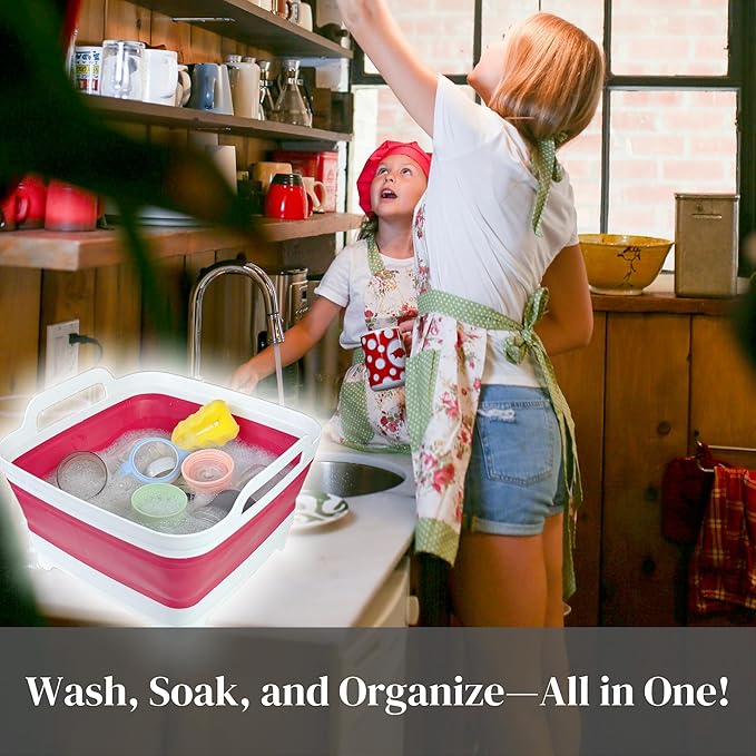 GIMWA Collapsible Wash Basin for Baby Bottles - 2.4 Gallons Portable Dish Basin for RV Camping Sink, Space-Saving Dish Tub For Bottle Washing (Viva Magenta)