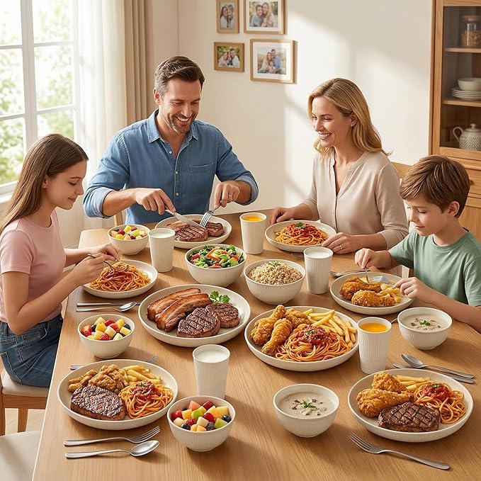 Unbreakable Dinnerware Sets for 6 People,18pcs Camping Plates and Bowls Set, Reusable Picnic Set plastic Plates, Cups, Bowls for Children, Adult, Party, Home