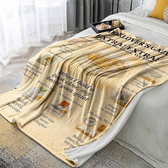 Book Lover Reading Blanket 60x50, Vintage Newspaper Editorial Design, Cozy Polyester Flannel Throw for Couch, Bed & Sofa, Sepia Reader-Themed Home Decor, Gift for Women & Adults