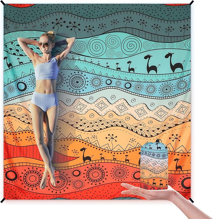WIWIGO Beach Blanket Waterproof Sandproof Beach Mat 79" X 83"/10'x9'for 2-8 Adults Quick Drying Outdoor Picnic Mat Beach Accessories for Travel, Camping, Hiking