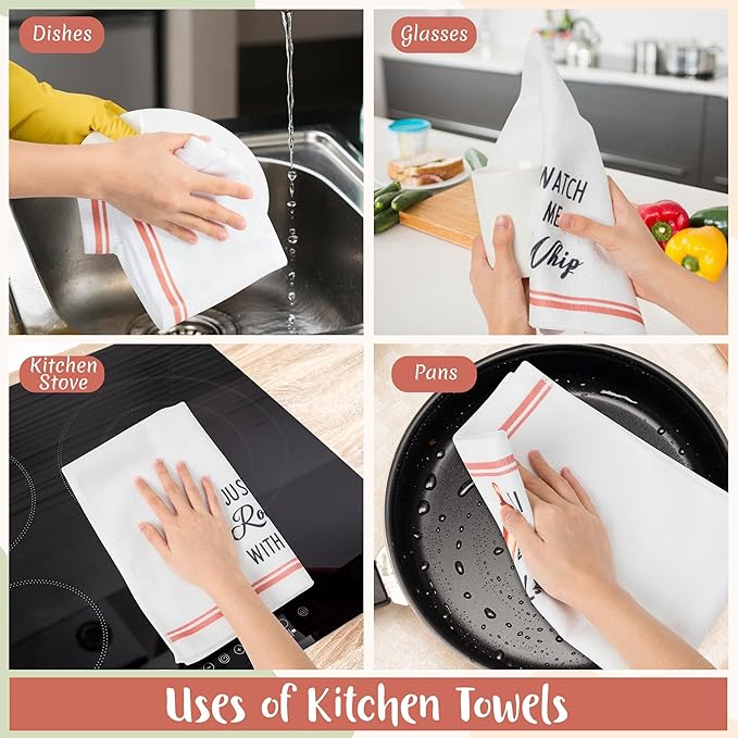 R HORSE 5Pcs Kitchen Dish Towel Funny Cookware Kitchen Dishcloth Absorbent Utensils Themed Cleaning Dishcloth Bar Hand Towel Gift for Baking Lover Mom Women Housewarming New Home