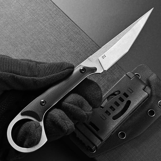 Ccanku C1140 Fixed Blade Knife, D2 Blade G10 Handle Claw Knife for Outdoor,EDC Tool, Survival, Hiking, Camping(Silver)