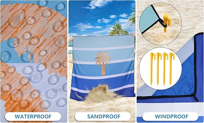 WIWIGO Beach Blanket Waterproof Sandproof Beach Mat 79" X 83"/10'x9'for 2-8 Adults Quick Drying Outdoor Picnic Mat Beach Accessories for Travel, Camping, Hiking