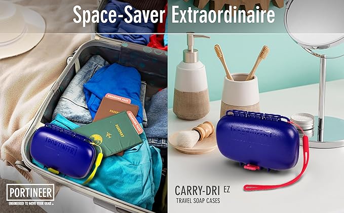Carry-Dri EZ Travel Bar Soap Container & Dish - Dries with Patented Air Vents - Durable Leakproof Soap Holder - Compact Soap Bar Case - Ultimate Portable Soap Box for Traveling - Blue-Yellow