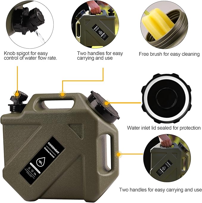 COOZMENT 3.2 Gallon/5 Gallon Water Containers with Spigot, BPA Free Water Jug, Military Green Water Tank, Multifunction Water Storage Containers for Camping Outdoor Hiking,Emergency Stroage