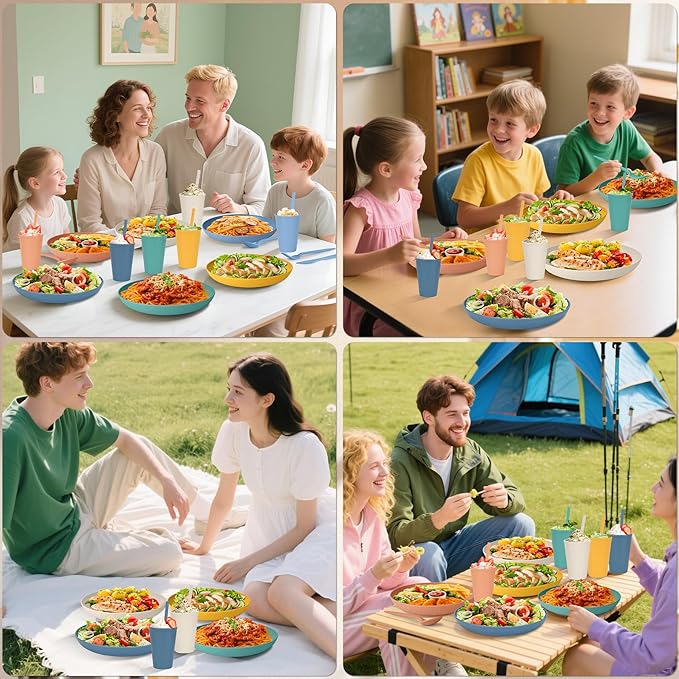 49pcs Dinnerware Sets for 8 People, Unbreakable Plates Sets, Reusable Storage Box, Travel Camping Picnic Home Party Cutlery Set, Dishwasher Microwave Safe Dishes