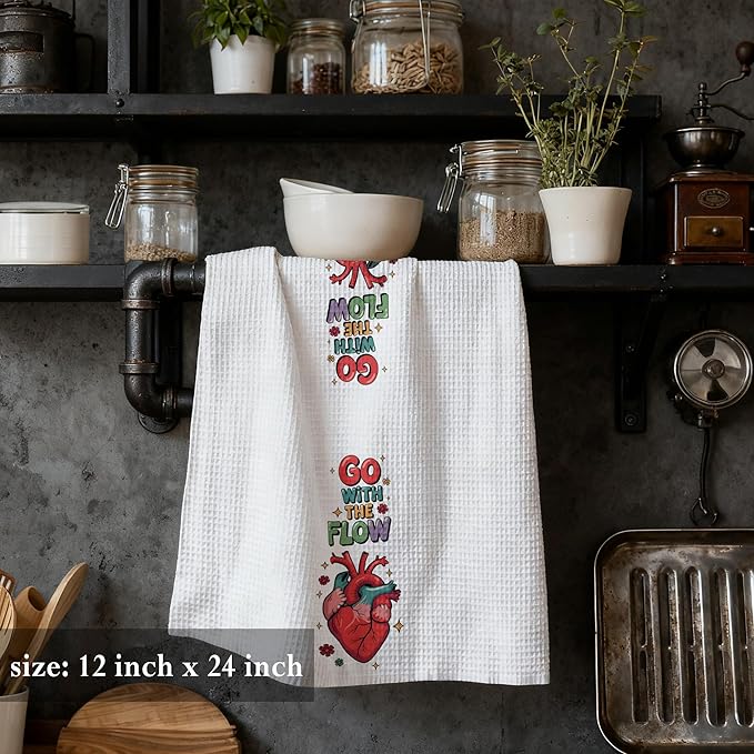 Retro Comfort Go with The Flow Boho Towels 16x24,Nurse Appreciation Gifts，Cardiac Nursing Gifts，CVICU Nurse Gift