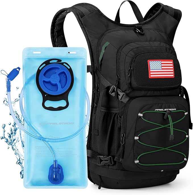 Maelstrom Hydration Hiking Backpack with 2L/3L Water Bladder, High Flow Bite Valve Water Backpack for Men Women Lightweight Insulation for Hiking, Cycling, Running, Climbing, Camping