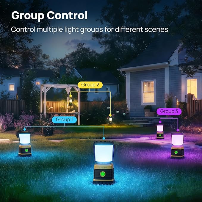 Consciot Smart RGBTW Battery Powered LED Lantern with APP Control, 1000LM, Tunable White 2700K-6500K & 16 Million Colors Dimmable Lamps, with Music Sync, DIY Scenes, Vivid Group Light Show Mode & More