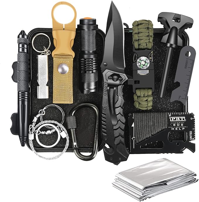 Gifts for Men Dad Husband Him Fathers Day, Survival Kit, Emergency Survival Gear and Equipment 14 in 1, Anniversary Birthday Gifts for Him Boyfriend, Hunting Fishing Camping Accessories, Cool Gadget