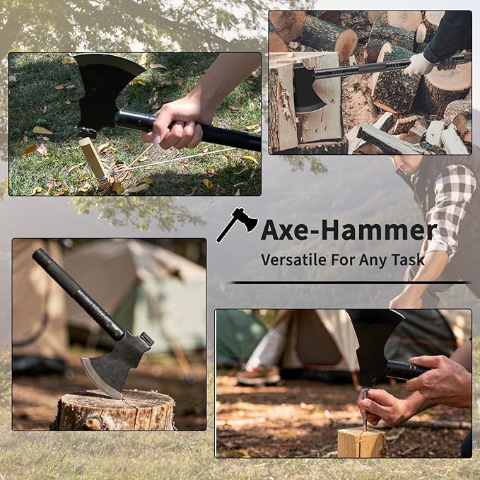Survival Shovel Survival Axe, Heavy-Duty Carbon Steel Camping Folding Shovel with Multiple Extension Handles(7.3-21.9In), Suitable for Survival Tools in Camping, Off-Road, Excavation, and Hiking