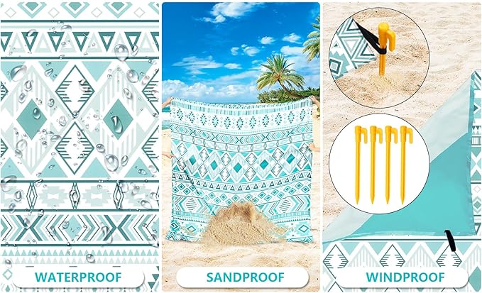 WIWIGO Beach Blanket Waterproof Sandproof Beach Mat 79" X 83"/10'x9'for 2-8 Adults Quick Drying Outdoor Picnic Mat Beach Accessories for Travel, Camping, Hiking