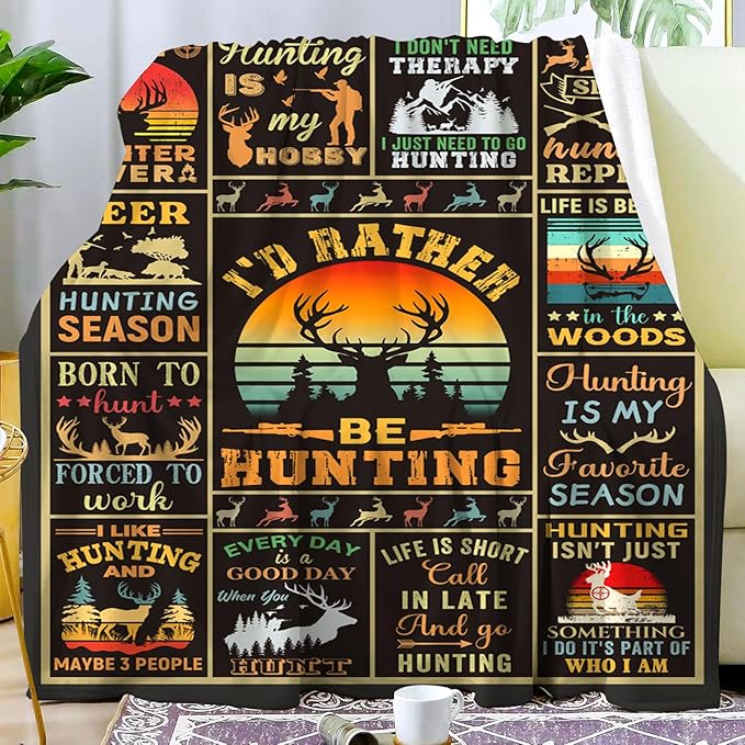 Hunting Gifts for Men Stuff Hunting Essentials Accessories Blanket Throw Deer Hunter Plush Bedding Blanket for Women Men Hunter Kids Teen Birthday Party Decorations Room Decor 50"X40"