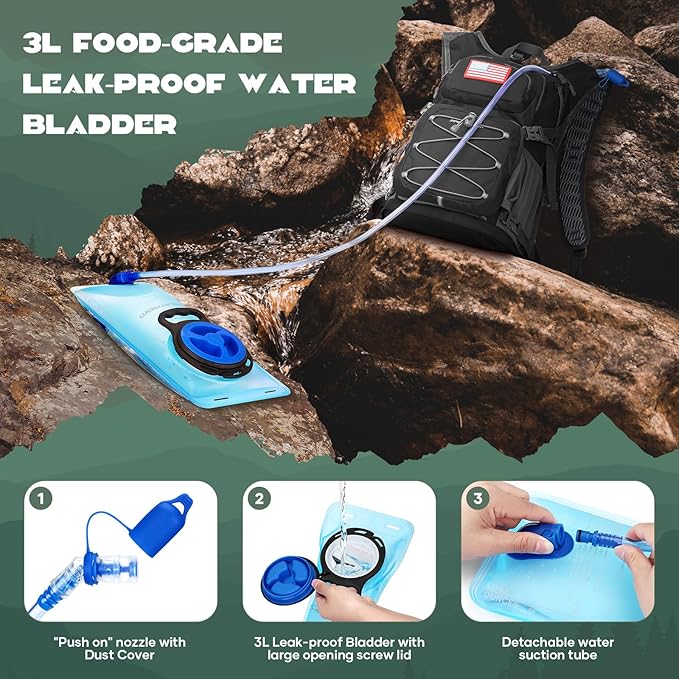 Maelstrom Hydration Hiking Backpack with 2L/3L Water Bladder, High Flow Bite Valve Water Backpack for Men Women Lightweight Insulation for Hiking, Cycling, Running, Climbing, Camping