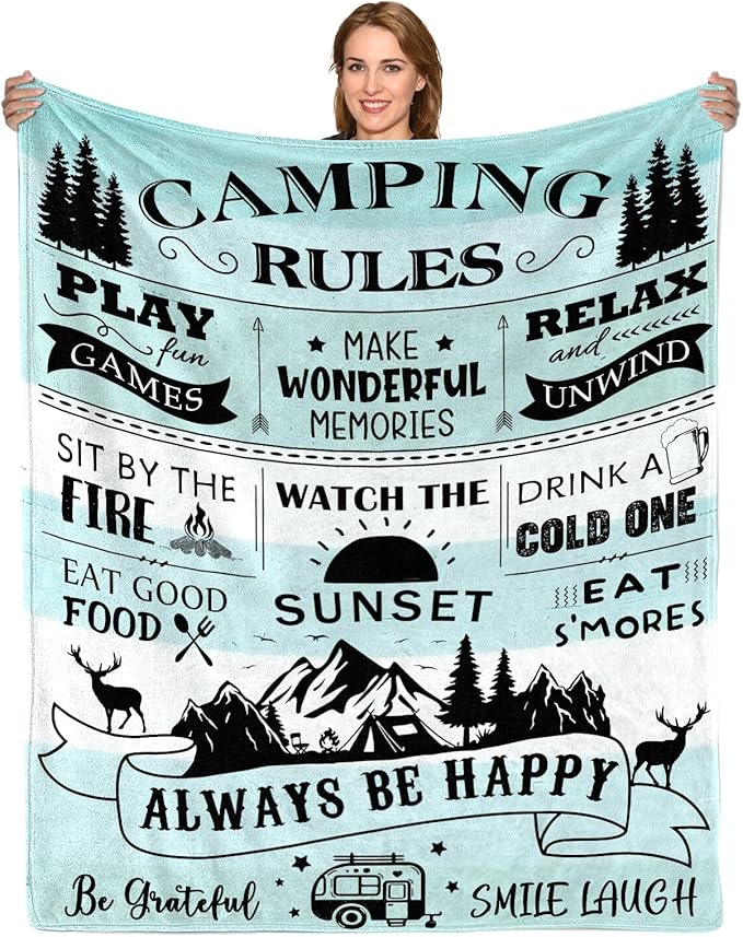 Camping Gifts for Women/Men, Camping Rules Blanket, Camp Stuff, Camp Essentials, Camper Decor for Outdoors, RV Owners Travel 60"x50"