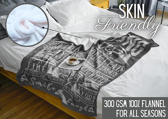 Camping Gifts for Women Men Lovers Throw Blanket, Happy Campers Decor Outdoor, RV Campsite Travel Hiking - Rules 01, 50" x 65"
