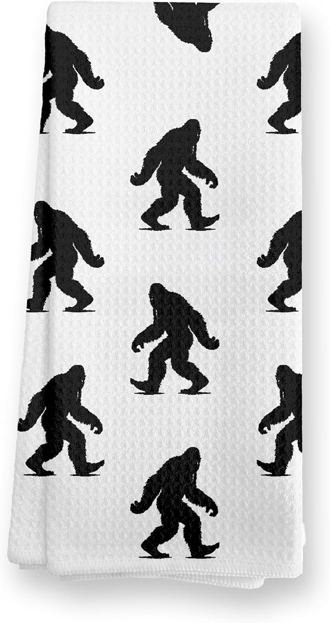 Abstract Retro Sasquatch Kitchen Towels, Sasquatch Gifts Dish Tea Towels for Kitchen Decor, Gifts for Hiking Camping Lovers Hand Towel for Bathroom Decor, 16x24 Inch, (White)