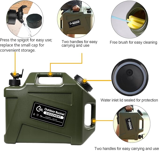 COOZMENT 3.2 Gallon/5 Gallon Water Containers with Spigot, BPA Free Water Jug, Military Green Water Tank, Multifunction Water Storage Containers for Camping Outdoor Hiking,Emergency Stroage