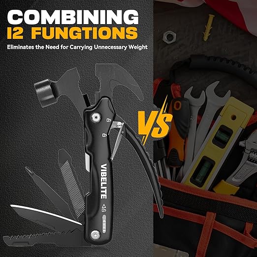 Gifts for Men, 12 in 1 Multitool Hammer for Camping, Hunting, Hiking, Birthday Gifts for Men, Dad, Him, Husband, Boyfriend, Women, Mens Gift from Daughter, Wife, Son, Black
