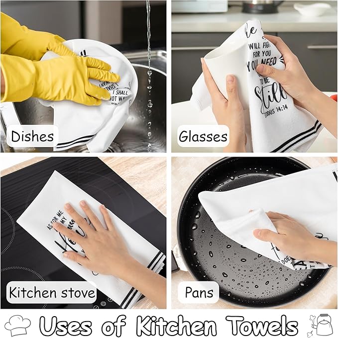 R HORSE 5Pcs Religious Christian Kitchen Dish Towel, Bible Verse Absorbent Quick Dry Cloth Dish Tea Towels, Reusable Bar Hand Dishcloths Home Holiday Decor Christian Gifts for Women Men Housewarming