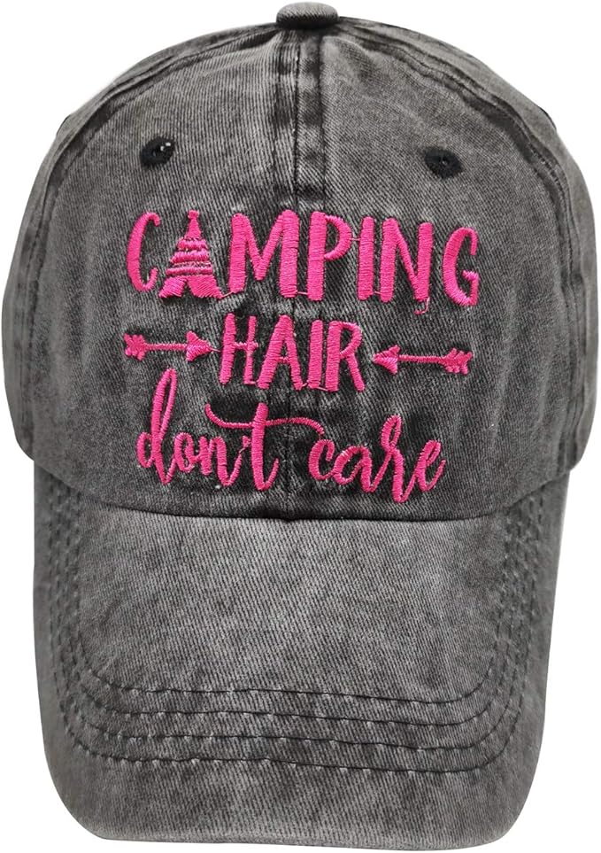 Waldeal Embroidered Camping Hair Don't Care Hat Adjustable Washed Baseball Cap for Women Men