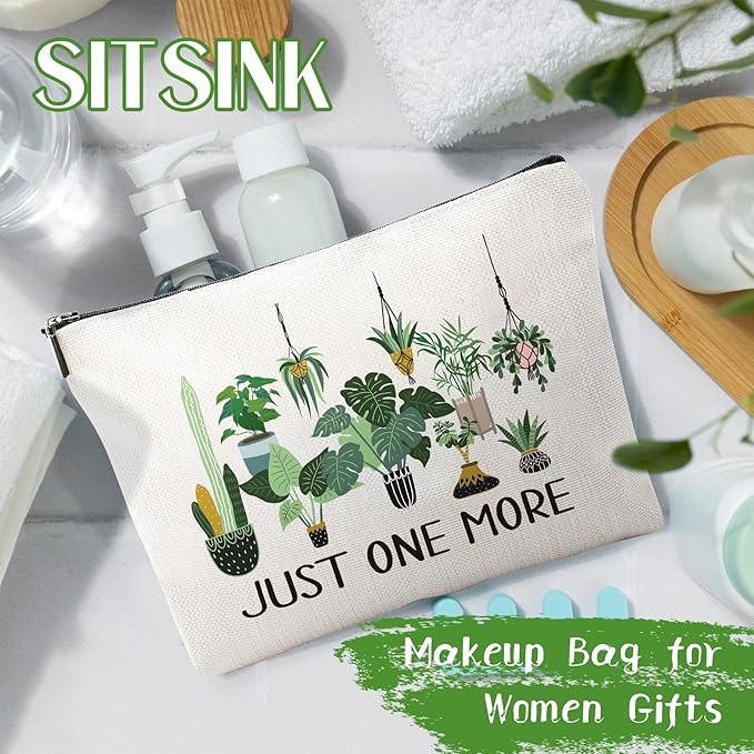 Sitsink Plant Lover Makeup Bag - Botanical Gifts for Women, Just One More Plant Cosmetic Bag, Funny Gardening Birthday Present