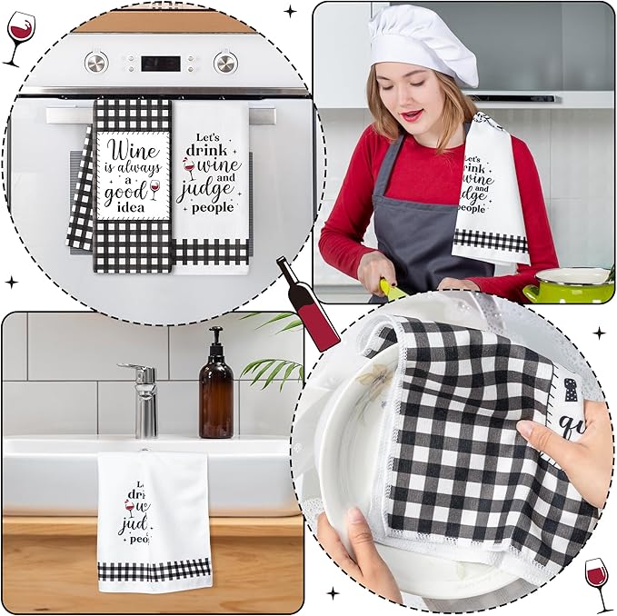 R HORSE Funny Kitchen Dish Towels - 5Pcs Funny Wine Kitchen Hand Towels, Cute Absorbent Cleaning Dishcloth Bathroom Home Decor for Wine Lovers Girls Women Hostess Housewarming Gifts