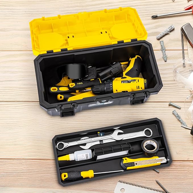 16 Inch Tool Box with Lock, 2-Layer Heavy-Duty Organizer with Removable Tray, Liftable Lid for Small Parts, 25lb Capacity & Carry Handle for Tools, Camping, Medical Supply Storage