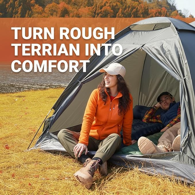 KingCamp Sleeping Pad for Camping, Ultralight Connectable Inflatable Sleeping Pad Camping Mattress with 6.3" Built-in Pillow & Foot Pump for Backpacking Hiking Tent Cot