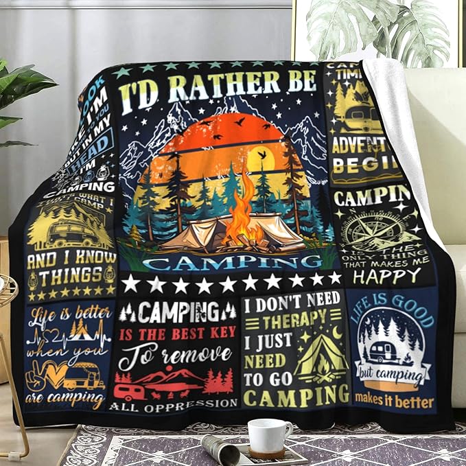 Camping Blanket Gift for Men or Woman,Camping Stuff Camping Lovers thorw Blankets for Camper Outdoor,Gifts for Campers on Birthday Christmas Thanksgiving 60"x50"
