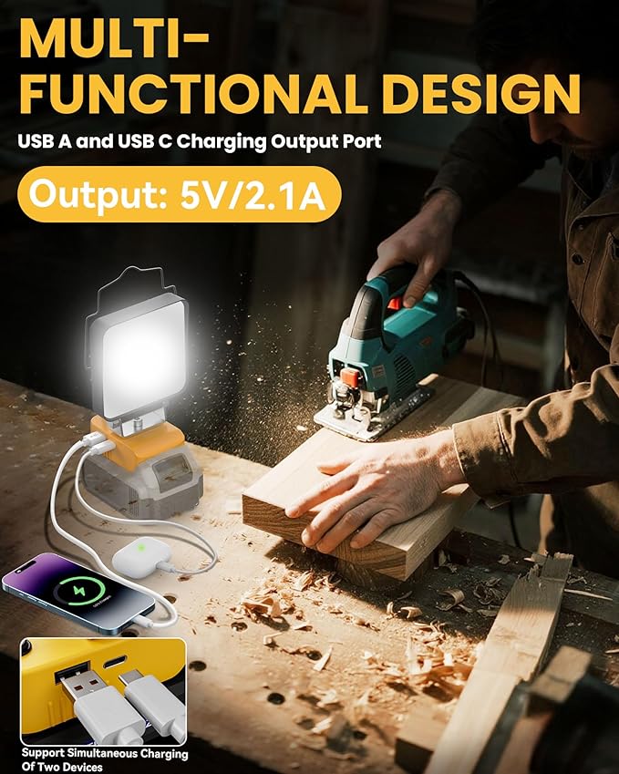 Ecarke 20V Cordless LED Work Light Compatible with DeWALT Batteries: 112W 11200LM Flashlight with Low Voltage Protection, 20V Tools Flood Light for Job Site, Construction Camping, Battery Not Included