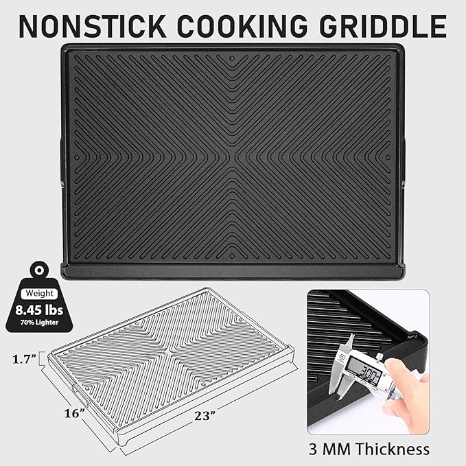 Utheer Stove Top Griddle for Gas & Electric Stove — Lightweight Cast Aluminum, Flat Top Nonstick Reversible Grill & Griddle Pan for Stovetop Cooking, PFAS-Free Ceramic Nonstick, 23" x 16"