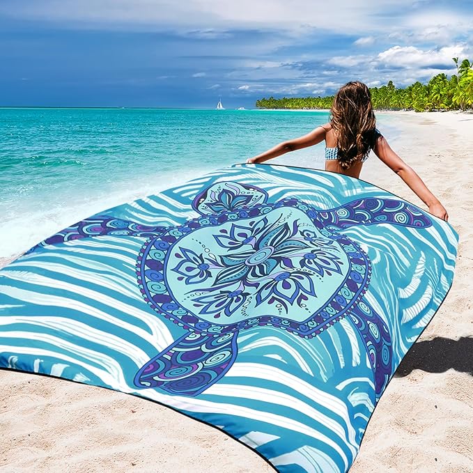WIWIGO Beach Blanket Waterproof Sandproof Beach Mat 79" X 83"/10'x9'for 2-8 Adults Quick Drying Outdoor Picnic Mat Beach Accessories for Travel, Camping, Hiking