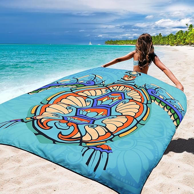 WIWIGO Beach Blanket Waterproof Sandproof Beach Mat 79" X 83"/10'x9'for 2-8 Adults Quick Drying Outdoor Picnic Mat Beach Accessories for Travel, Camping, Hiking