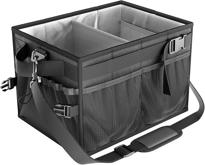 FANGSUN Large Grill and Picnic Caddy with Paper Towel Holder, BBQ Organizer for Utensils, Plates, Condiments, Collapsible & Easy-Carry Griddle Caddy, Must-Haves for Outdoor, Camper, Travel, Car, RV